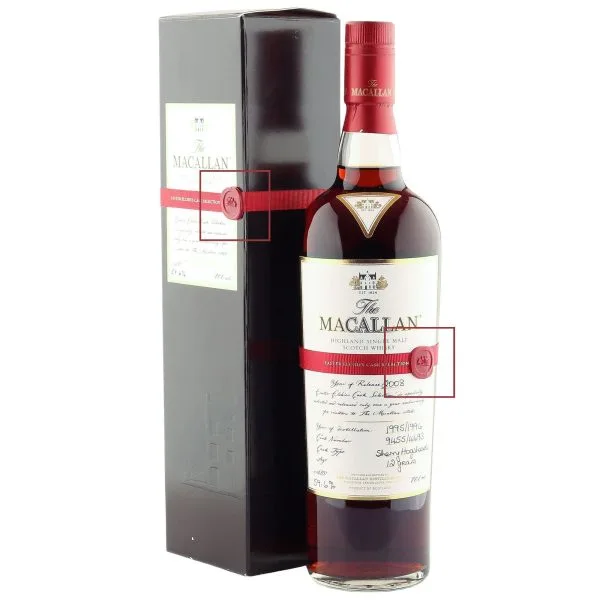 macallan 12 year old easter elchies (1995/96). Damaged wax seals on bottle and box
